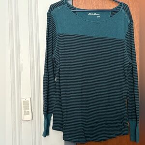 Eddie Bauer Teal / Black striped shirt